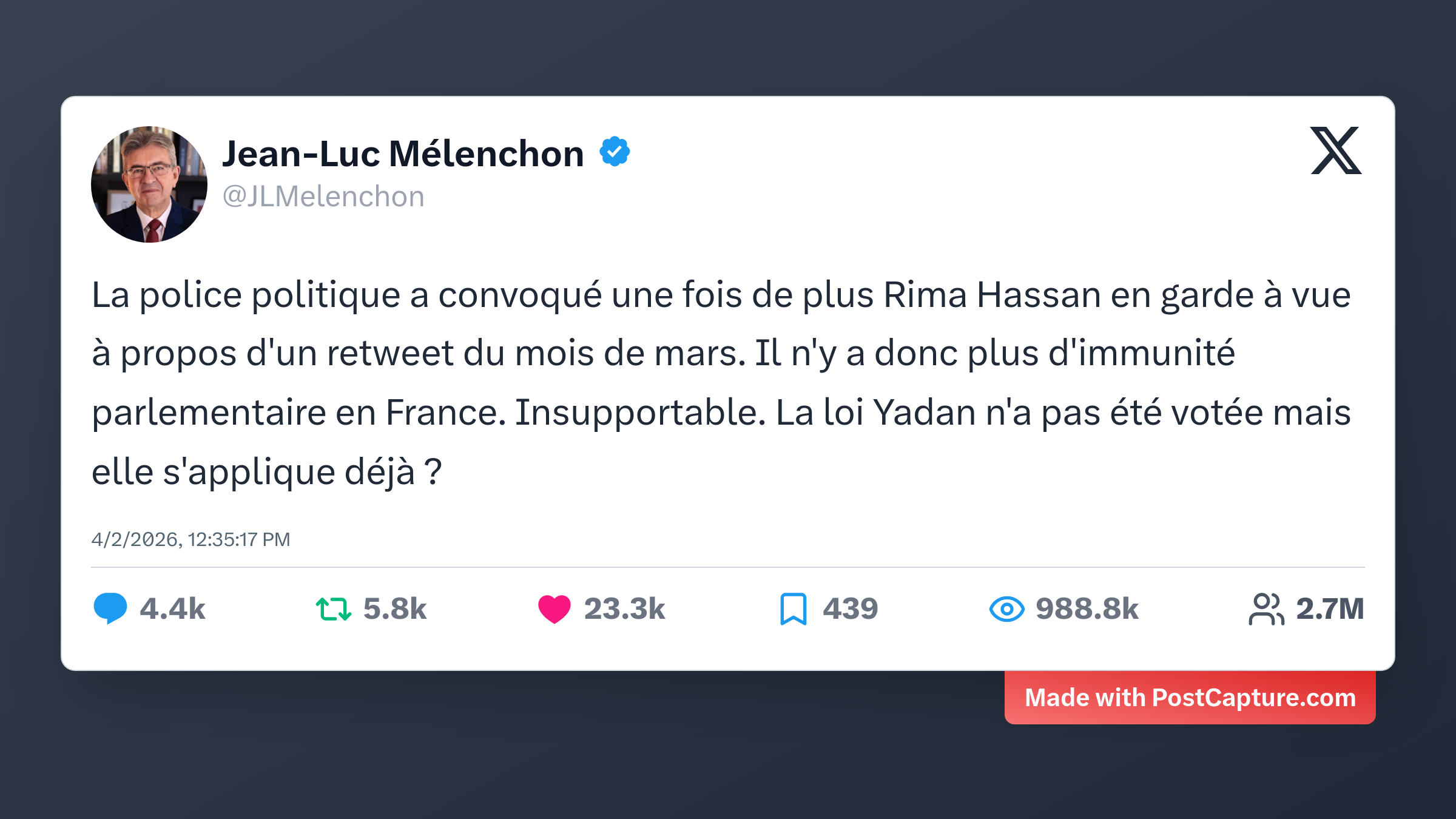 Rank 3 - @JLMelenchon